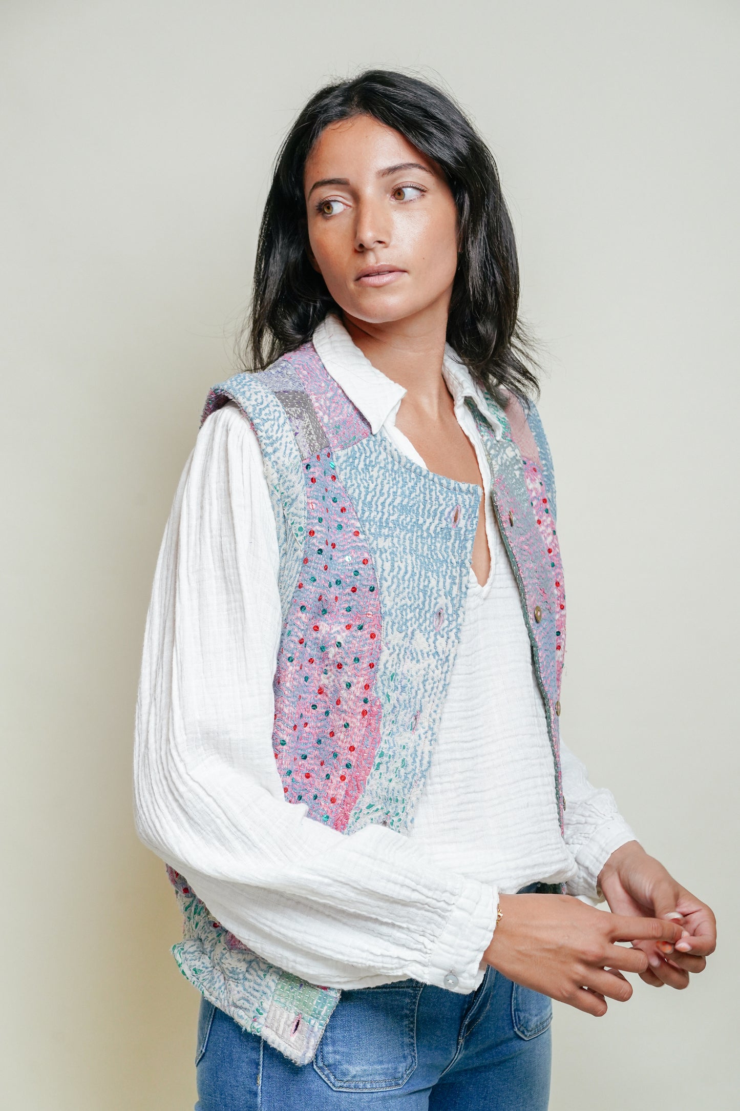THE BLUE ISLAND - Kantha Sequin Vest 16