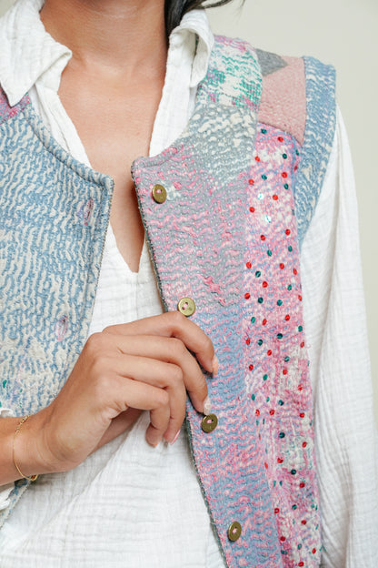 THE BLUE ISLAND - Kantha Sequin Vest 16