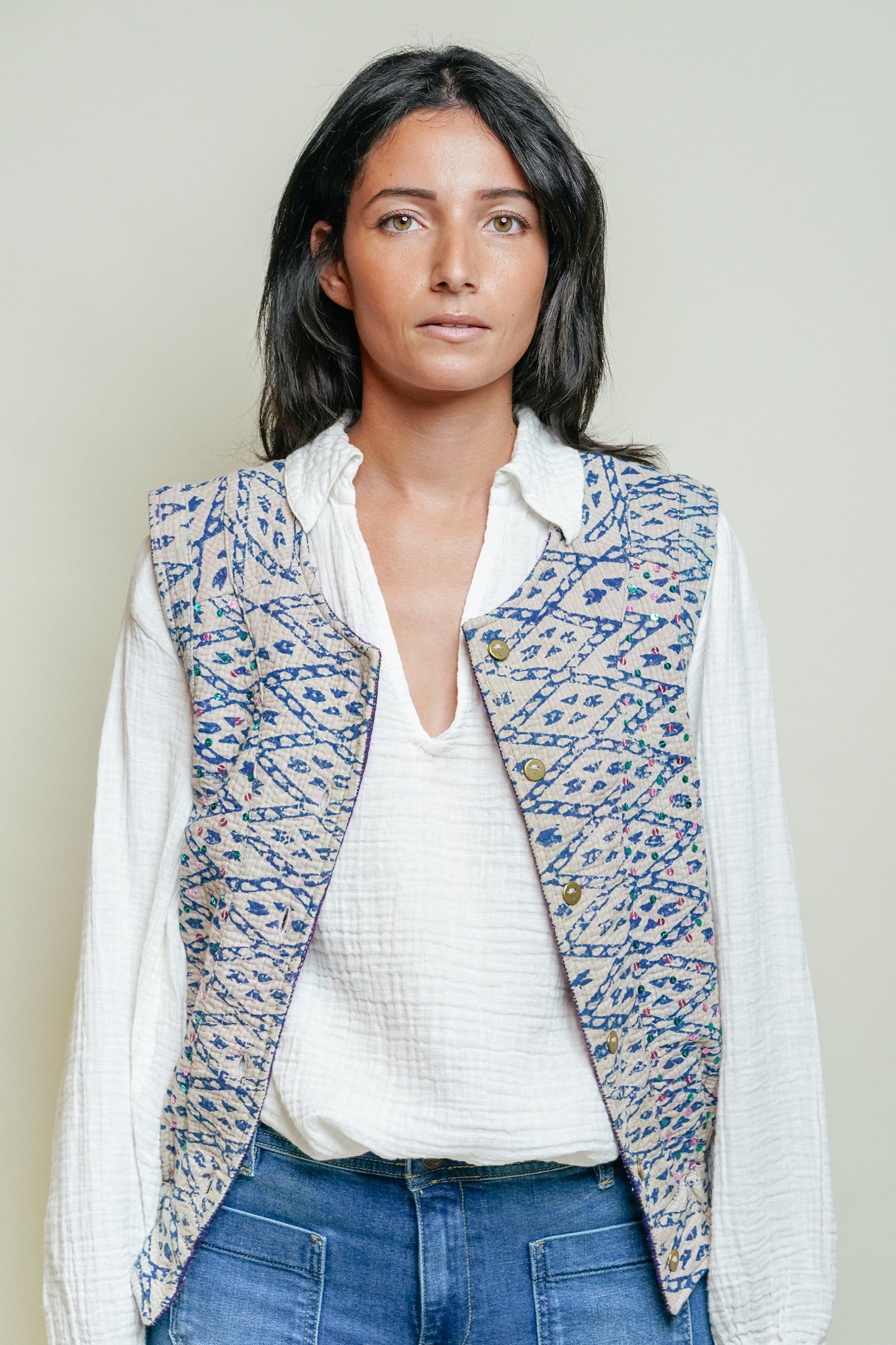 THE BLUE ISLAND - Kantha Sequin Vest 9