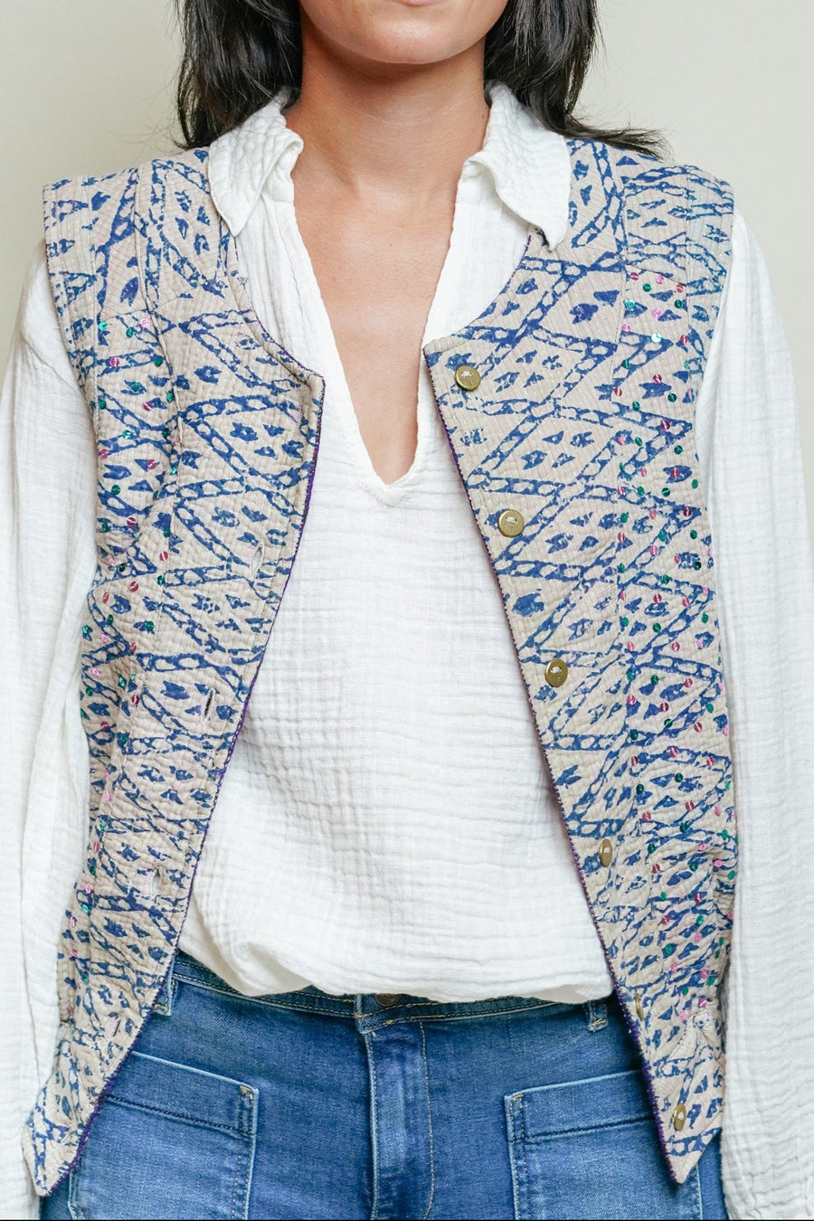 THE BLUE ISLAND - Kantha Vest - Sequins