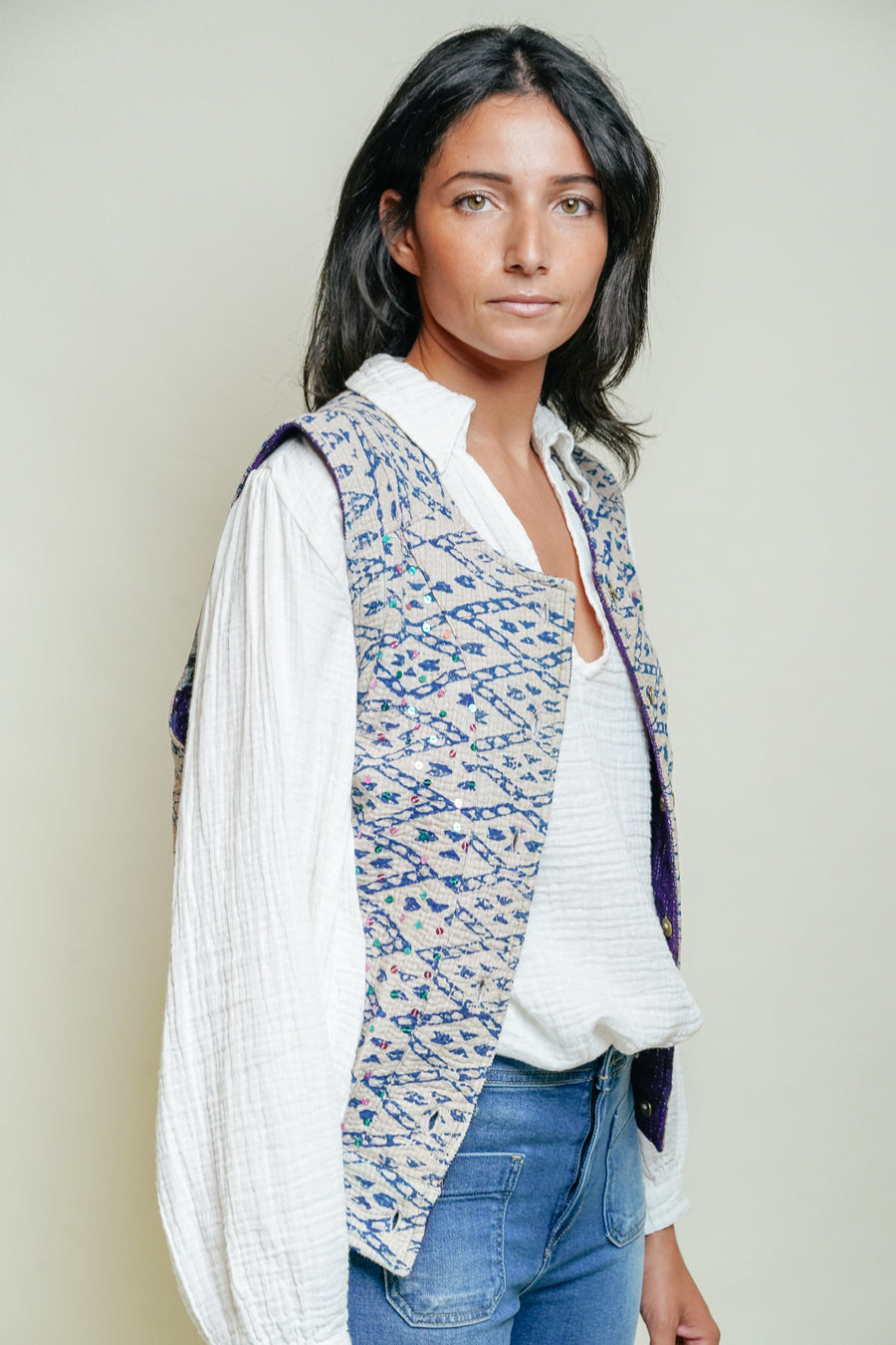 THE BLUE ISLAND - Kantha Vest - Sequins