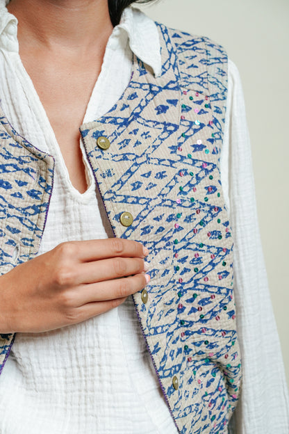THE BLUE ISLAND - Kantha Sequin Vest 9