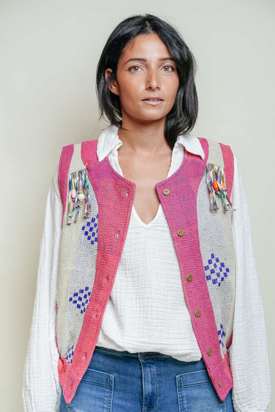 THE BLUE ISLAND - Kantha Vest - Fringes