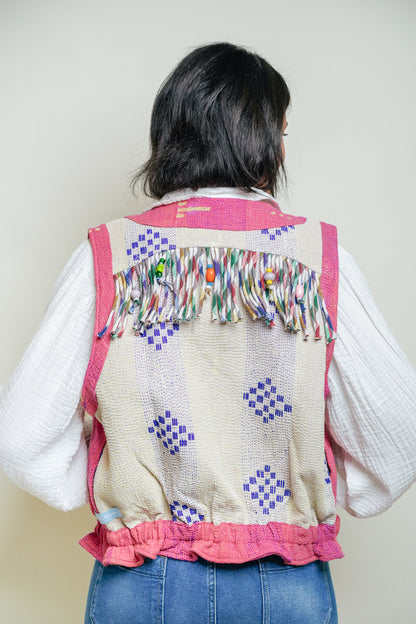 THE BLUE ISLAND - Fringed Kantha Vest 25