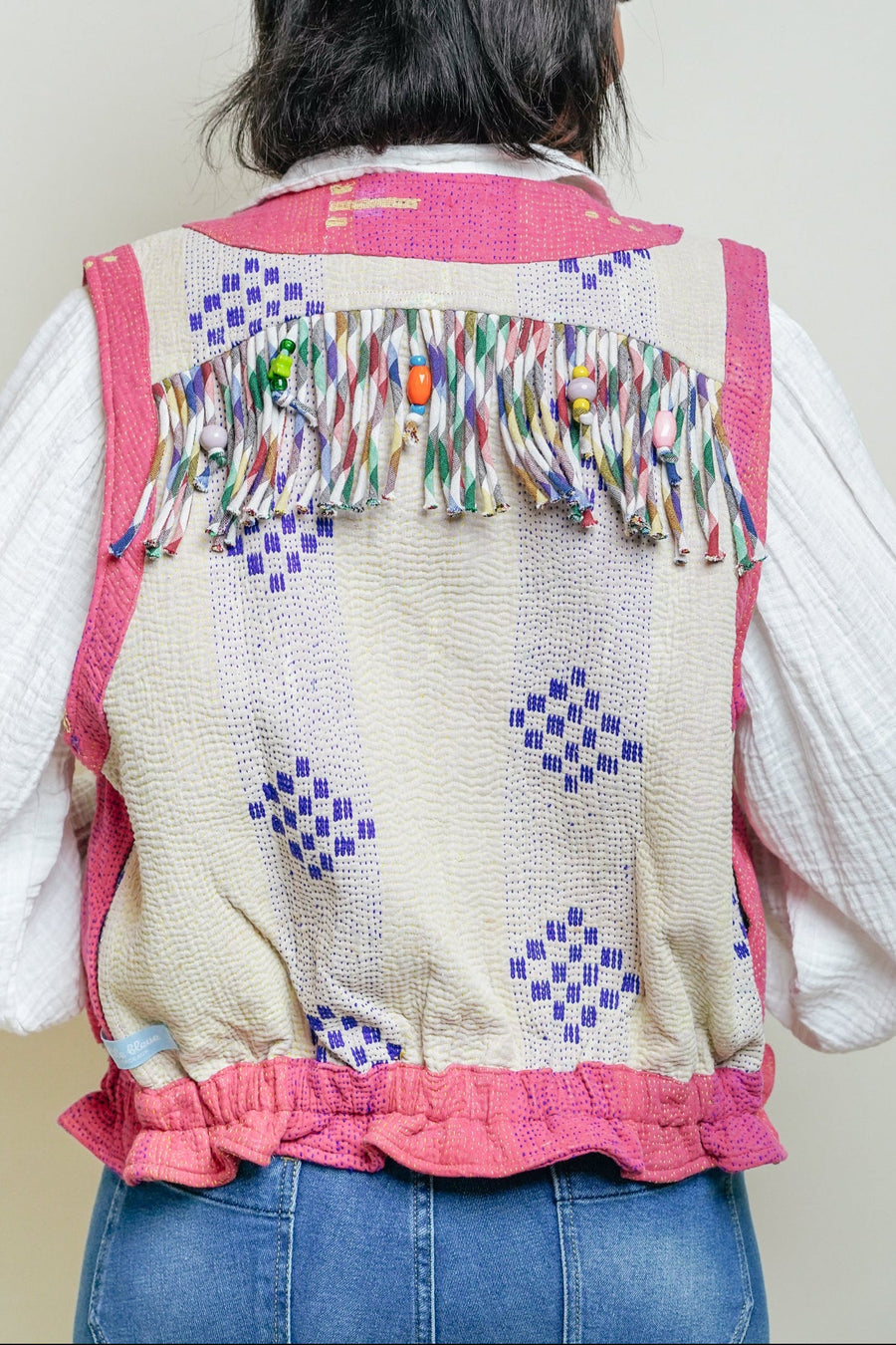 THE BLUE ISLAND - Kantha Vest - Fringes