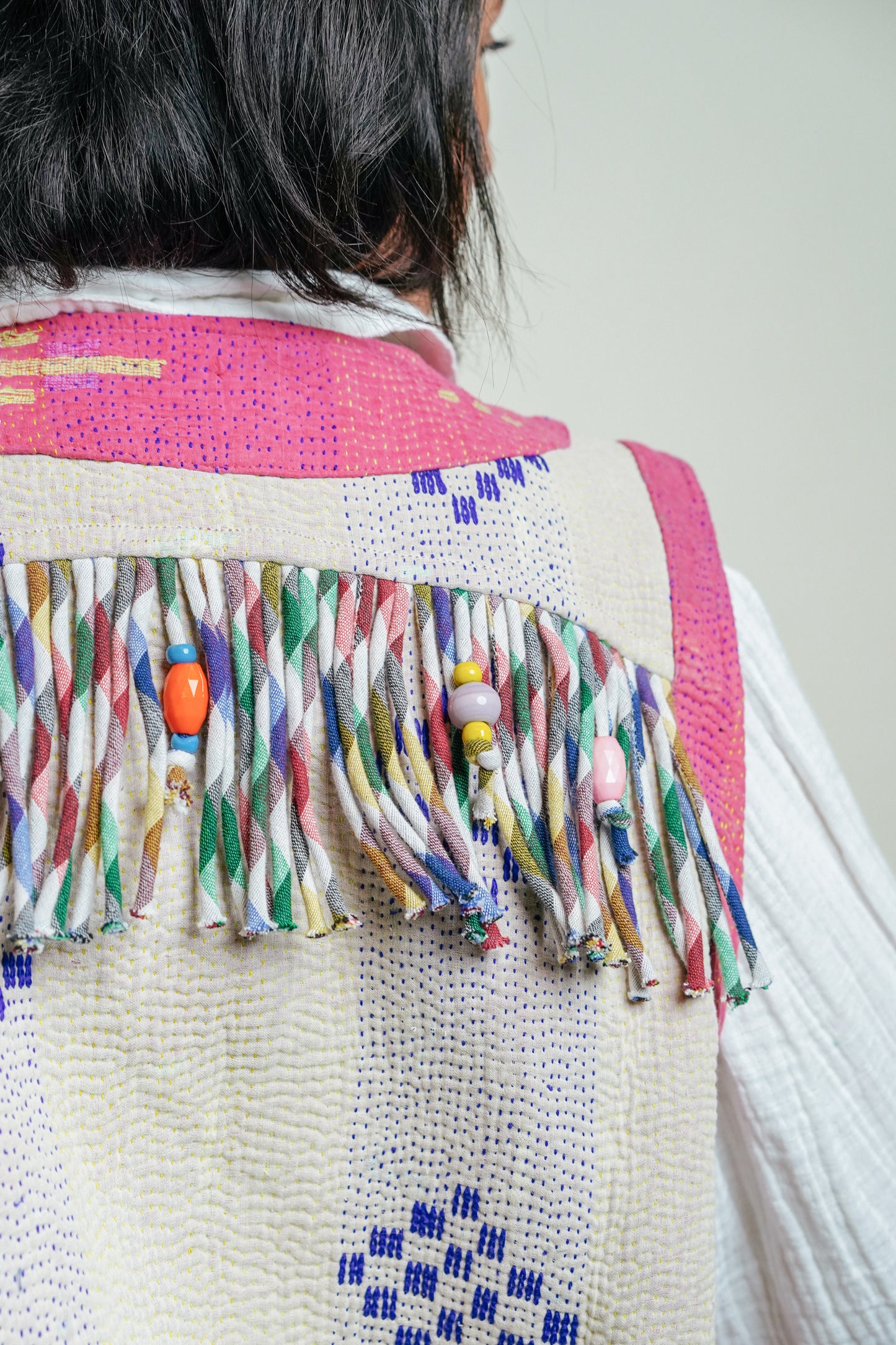 THE BLUE ISLAND - Fringed Kantha Vest 25
