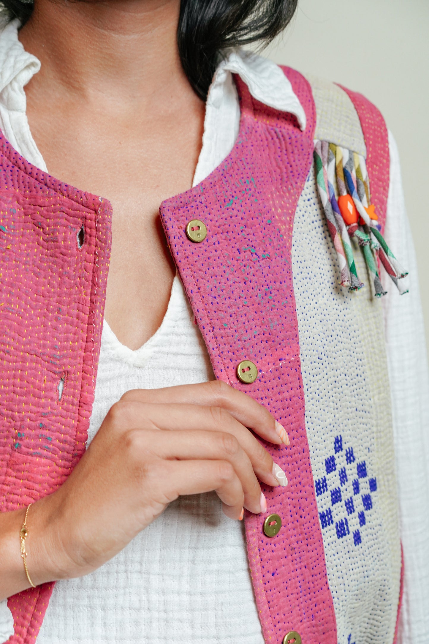 THE BLUE ISLAND - Fringed Kantha Vest 25