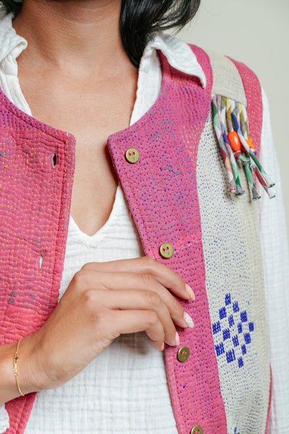 THE BLUE ISLAND - Fringed Kantha Vest 25