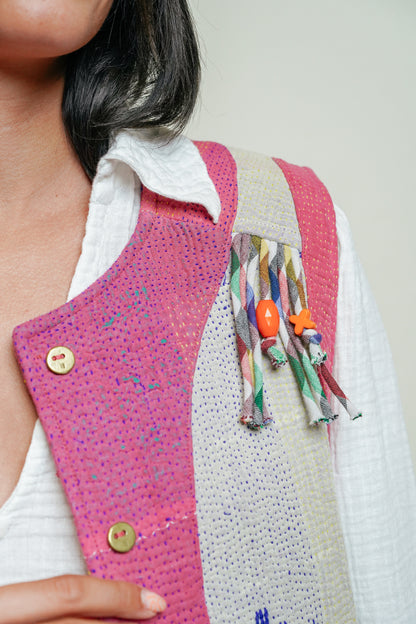 THE BLUE ISLAND - Fringed Kantha Vest 25