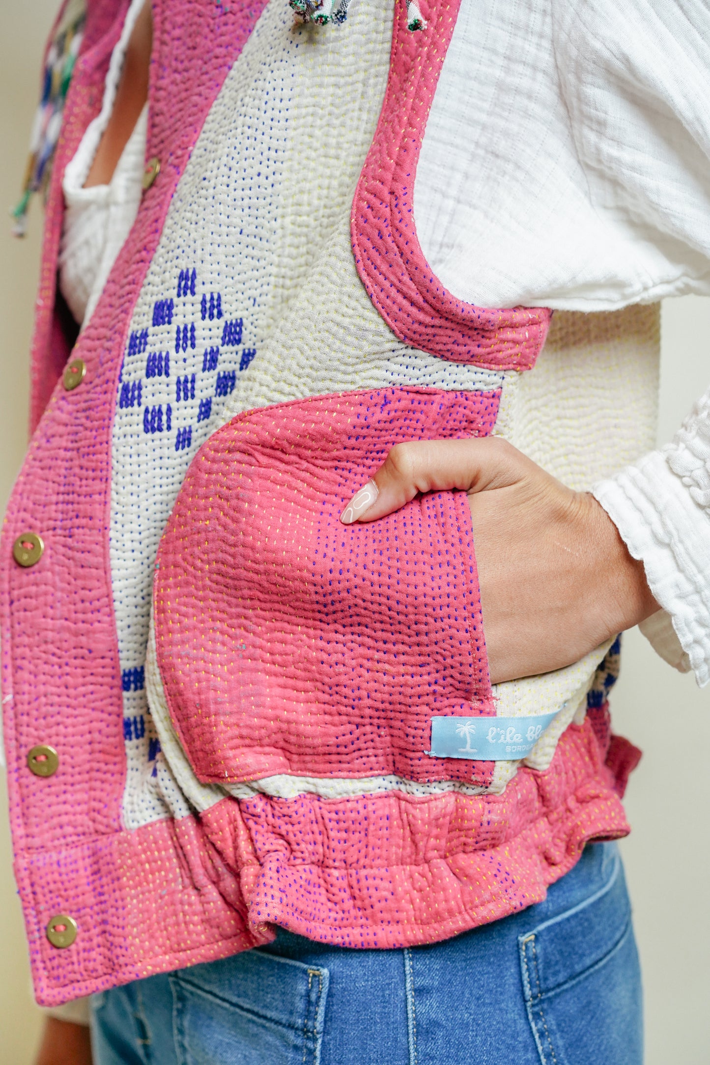 THE BLUE ISLAND - Fringed Kantha Vest 25