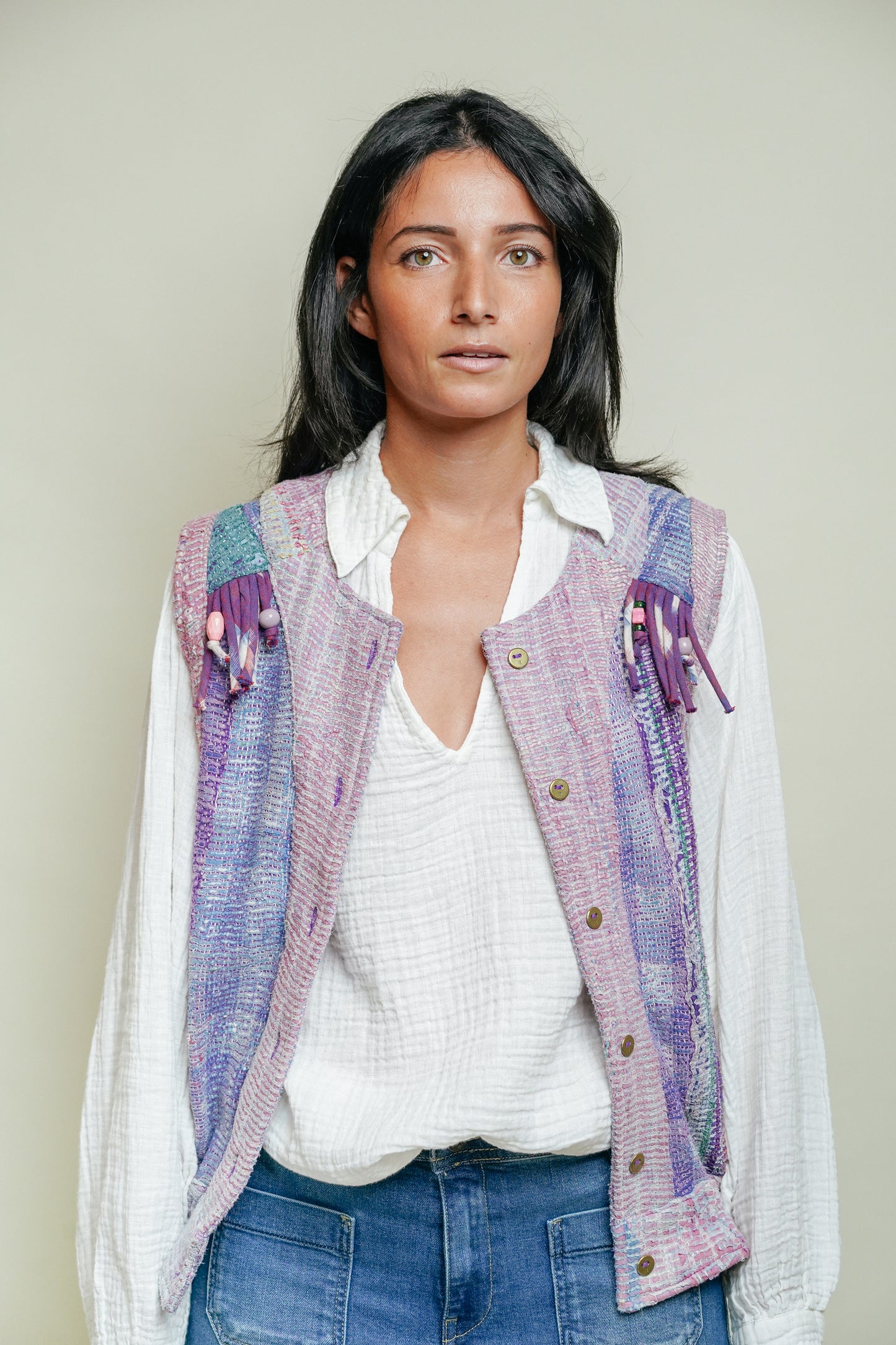 THE BLUE ISLAND - Fringed Kantha Vest 21