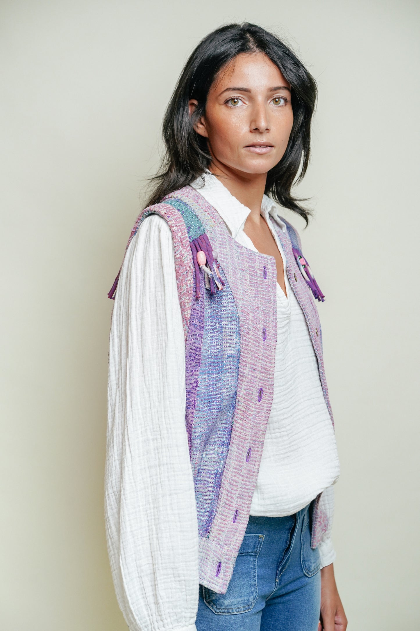 THE BLUE ISLAND - Fringed Kantha Vest 21