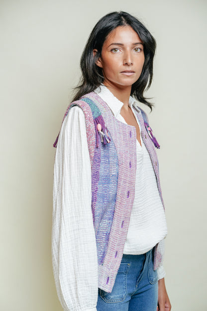 THE BLUE ISLAND - Fringed Kantha Vest 21