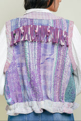 L'ÎLE BLEUE - Gilet Kantha - Franges