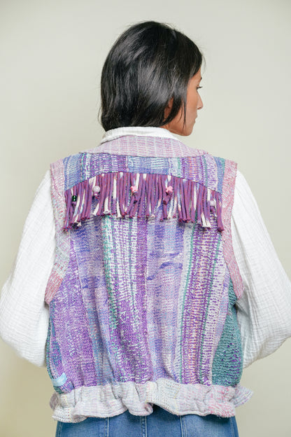 THE BLUE ISLAND - Fringed Kantha Vest 21