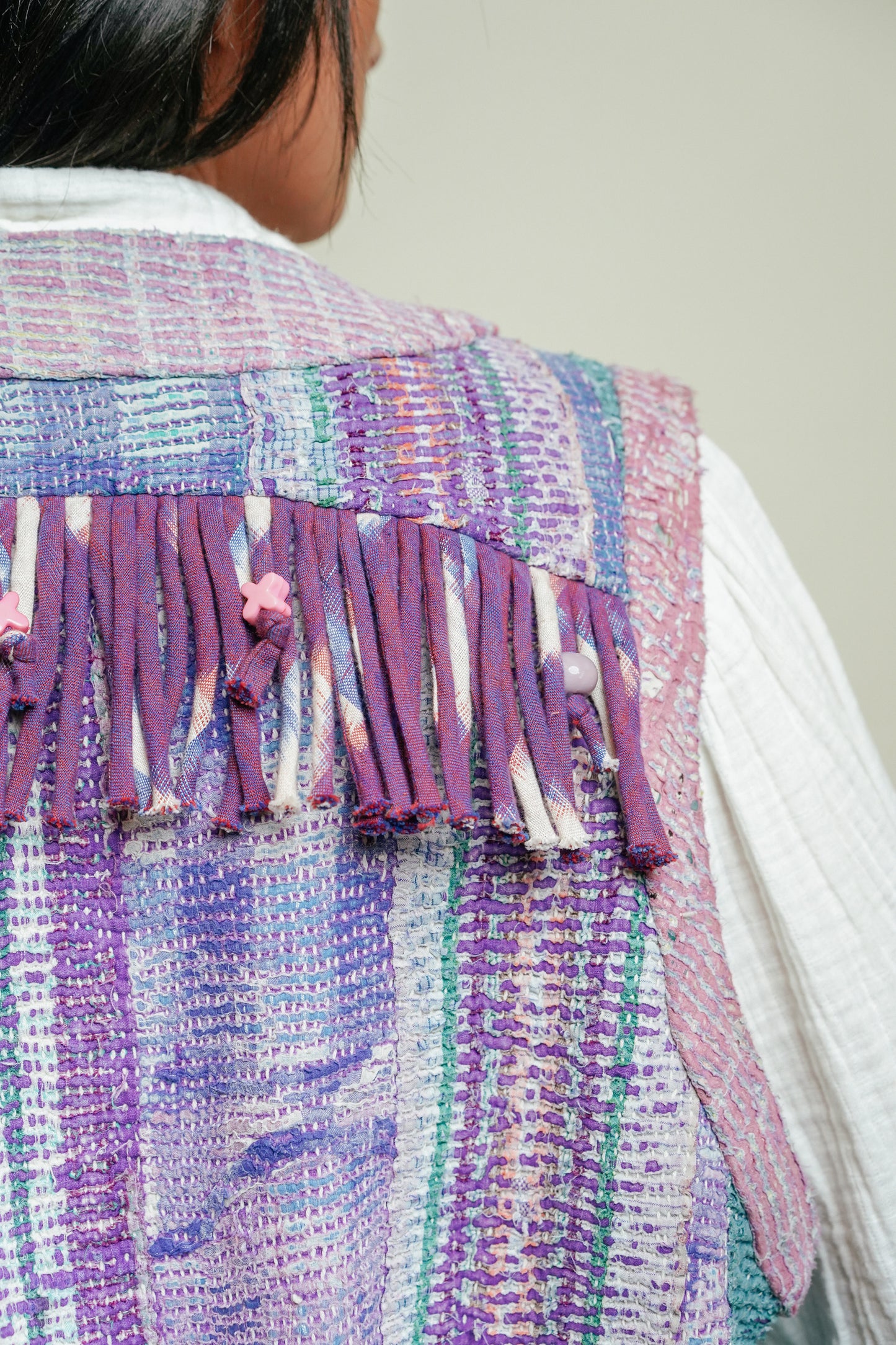 THE BLUE ISLAND - Fringed Kantha Vest 21