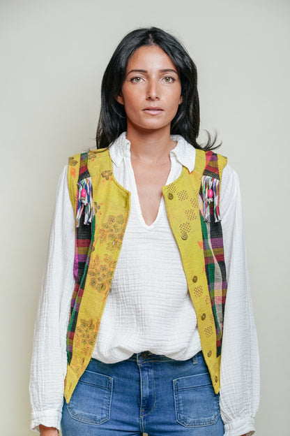 THE BLUE ISLAND - Fringed Kantha Vest 26