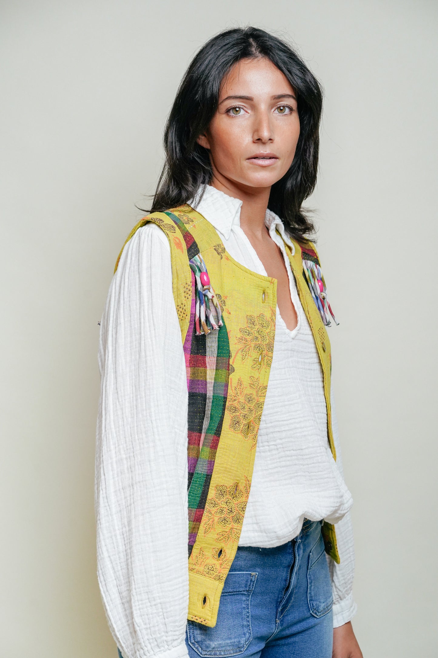 THE BLUE ISLAND - Fringed Kantha Vest 26