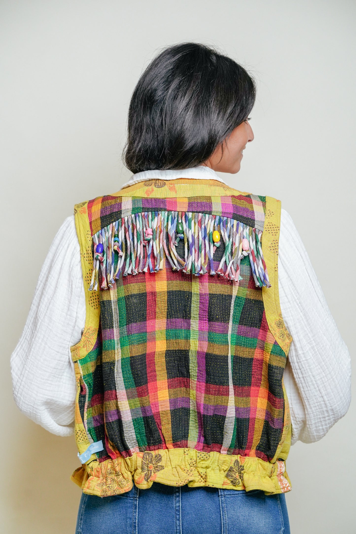 THE BLUE ISLAND - Fringed Kantha Vest 26
