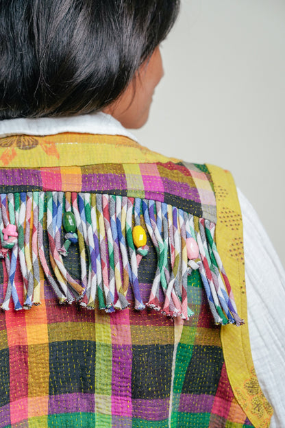 THE BLUE ISLAND - Fringed Kantha Vest 26