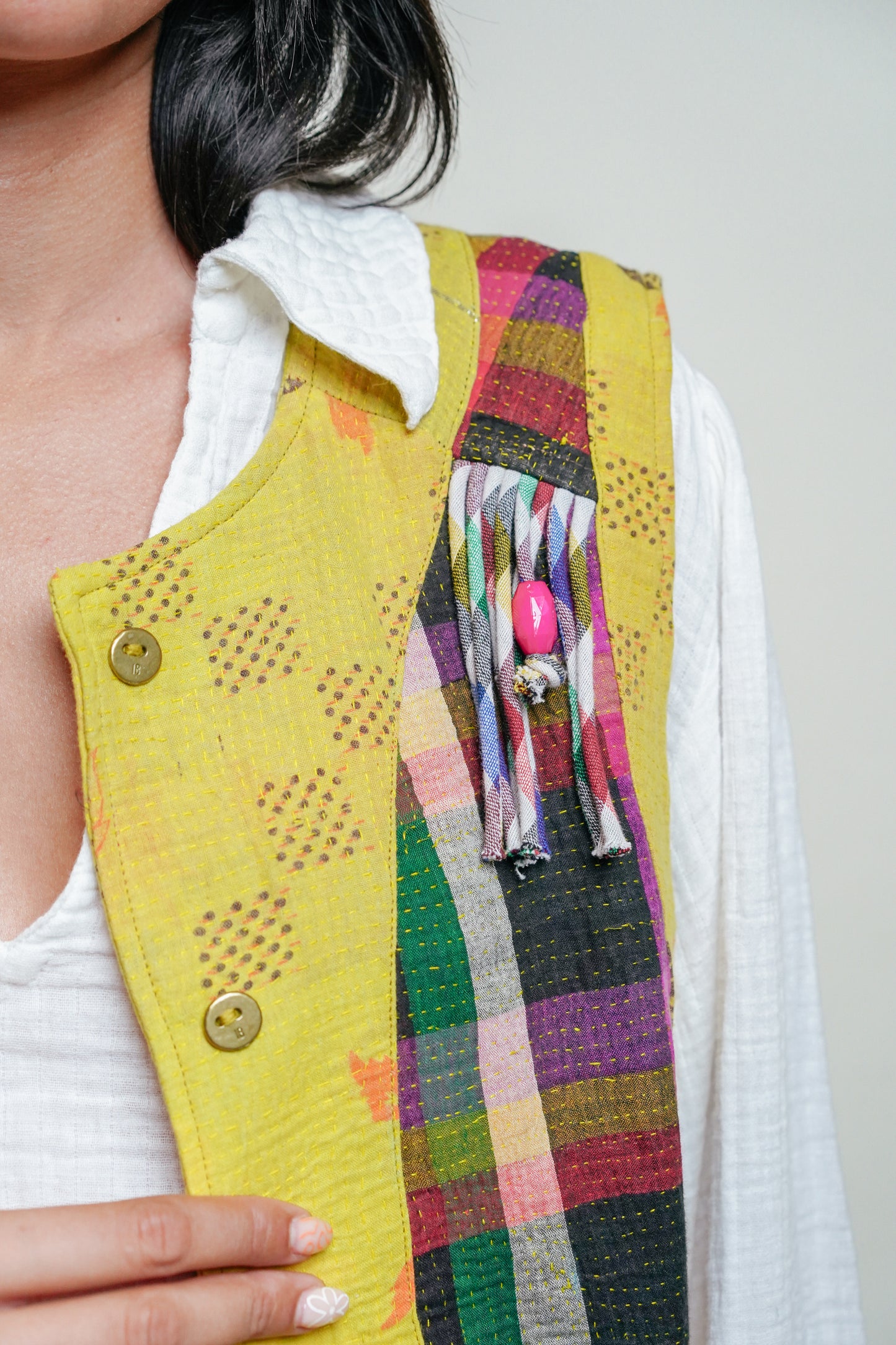 THE BLUE ISLAND - Fringed Kantha Vest 26