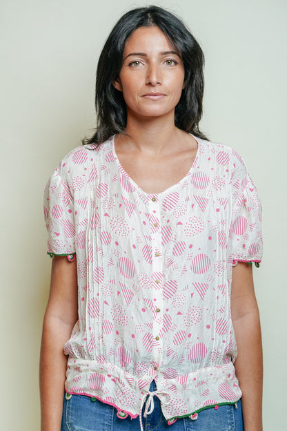 L'ÎLE BLEUE - Blouse Nino Pink/White