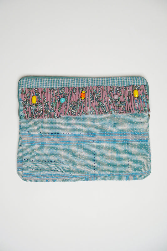 L'ÎLE BLEUE - Housse d'Ordinateur Kantha Franges