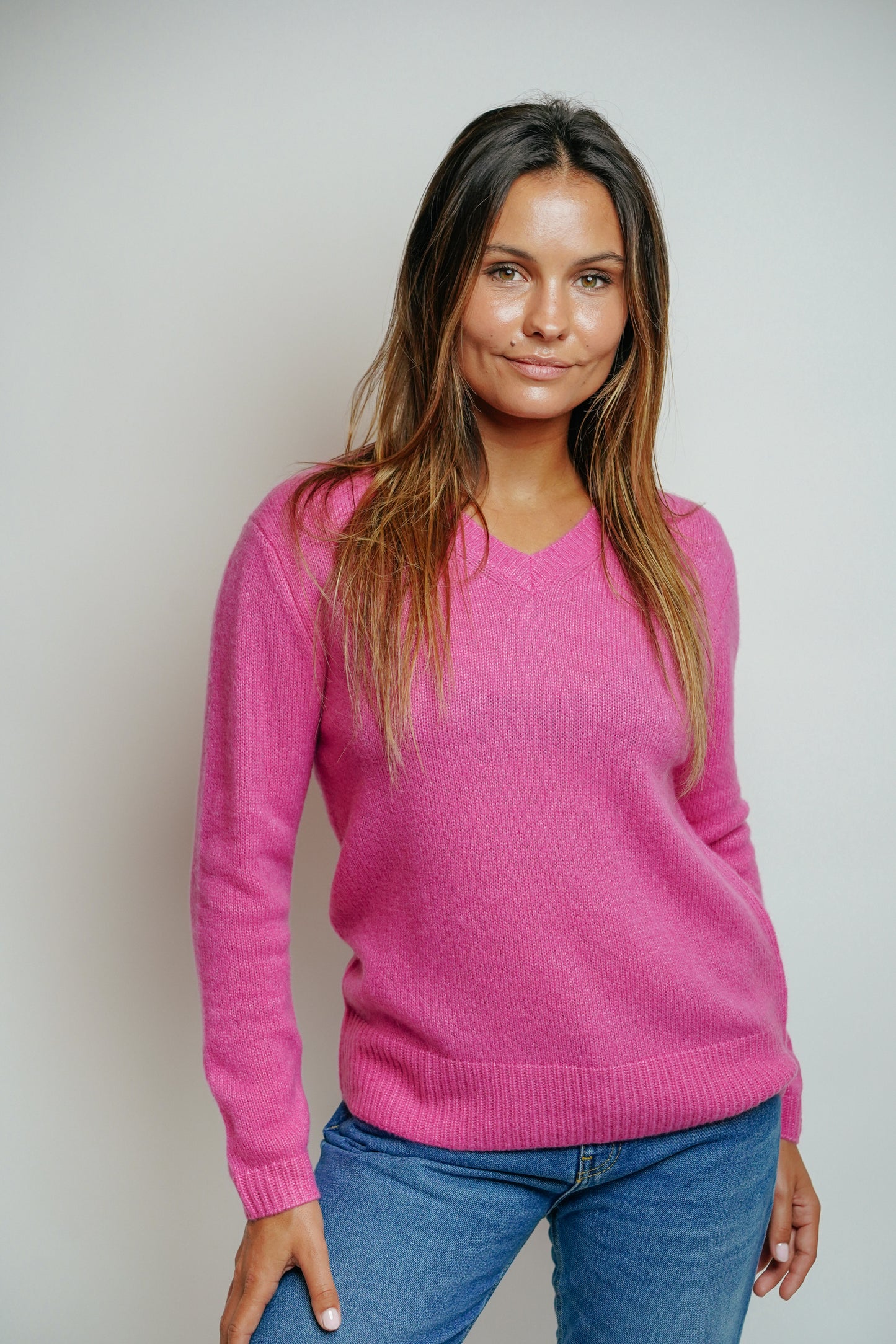 ESTHÈME - Small V-Neck Pink Cashmere