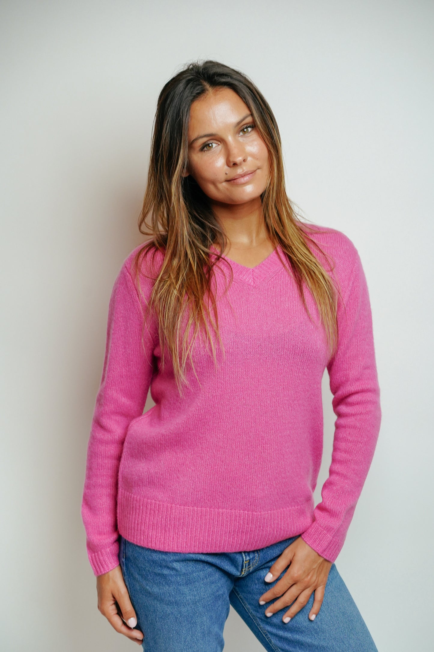 ESTHÈME - Small V-Neck Pink Cashmere