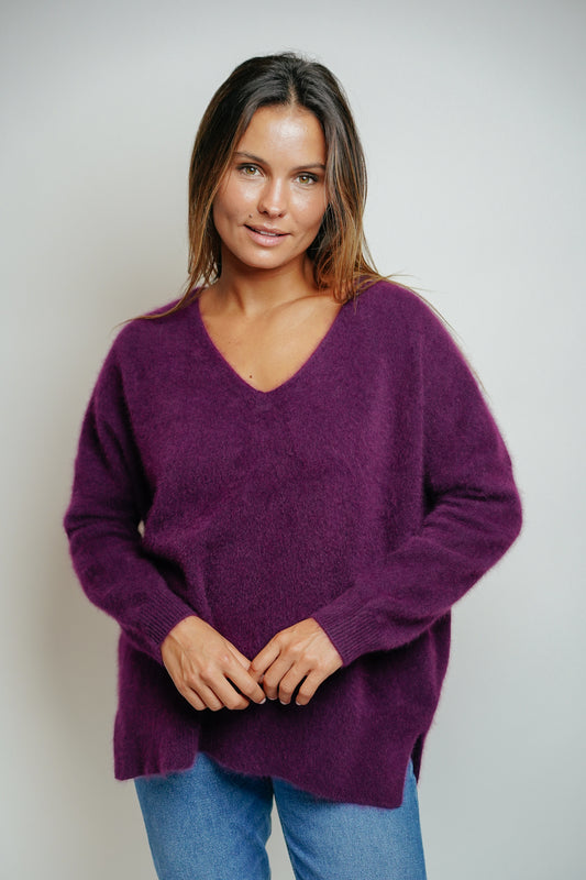 ESTHÈME - V-neck Raccoon Plum