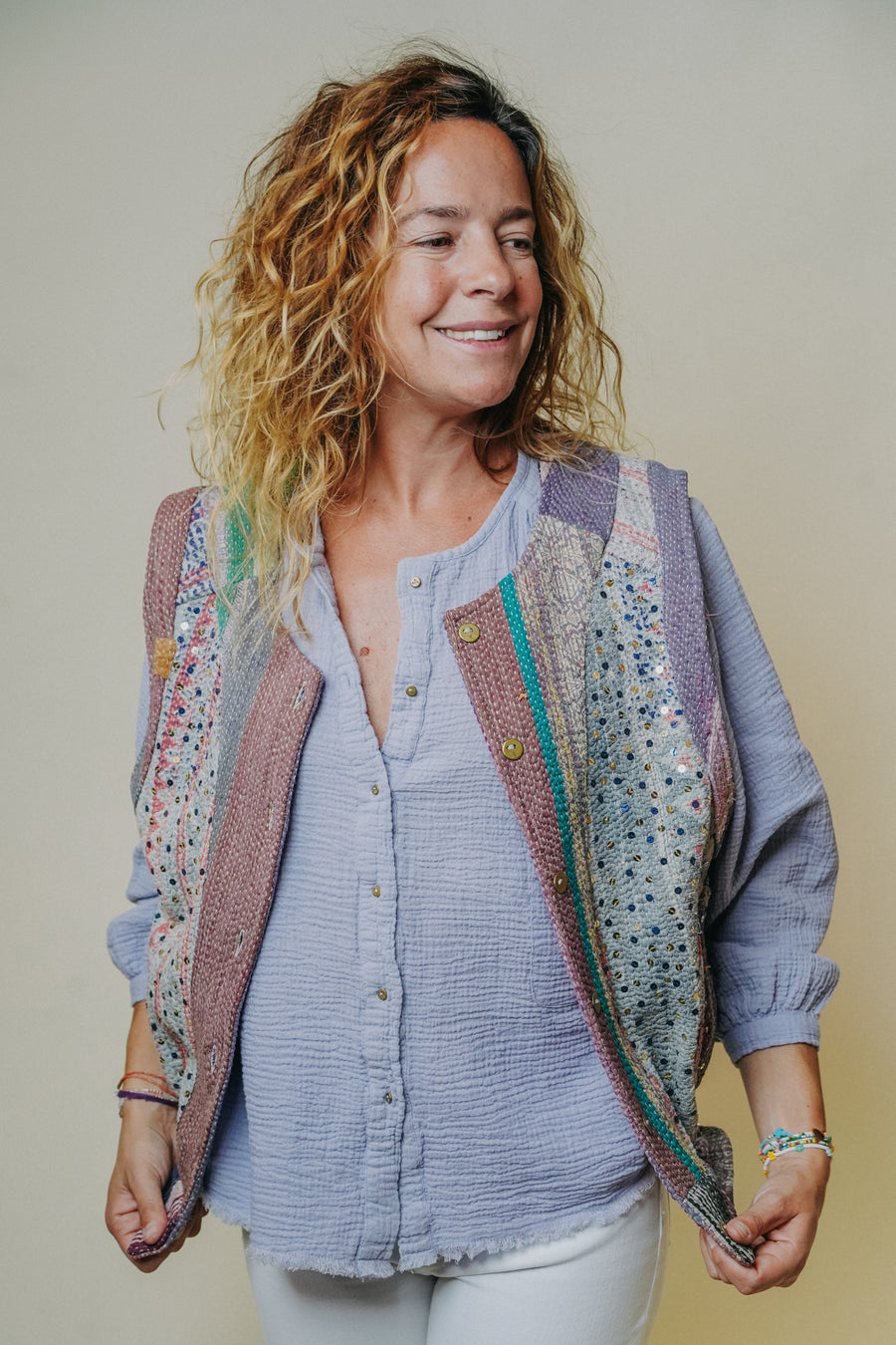 THE BLUE ISLAND - Kantha Vest - Sequins