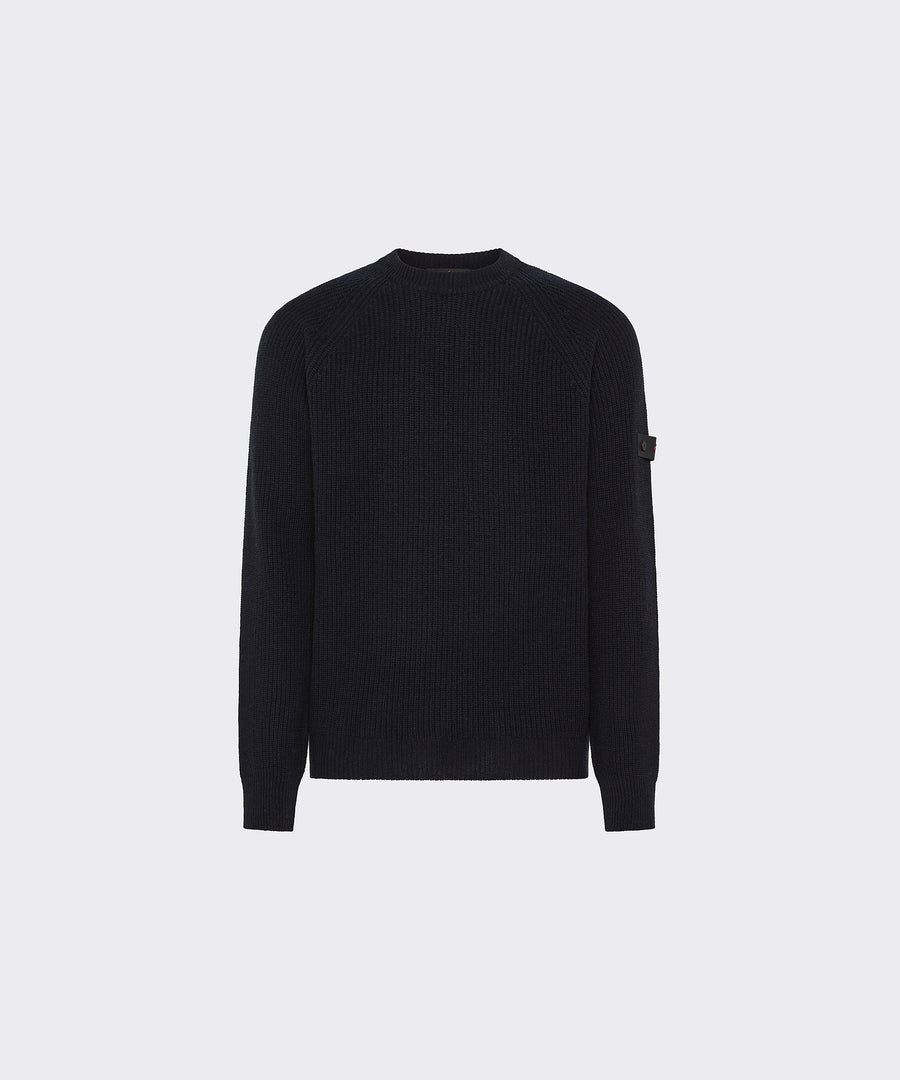 Pull homme Peuterey Mirak GRS en laine côtelée coloris bleu graphite