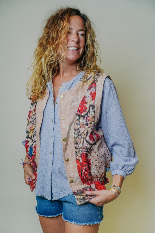 L'ÎLE BLEUE - Gilet Kantha Sequins 1