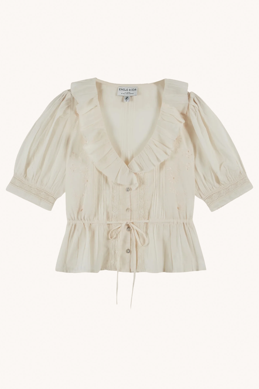 EMILE ET IDA - BLOUSE DAMOISEAU À VOLANTS CRÈME