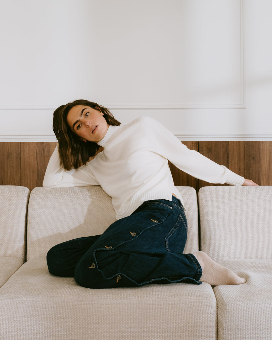 TRICOT JEAN MARC - PULL ENZA COL MONTANT ÉCRU