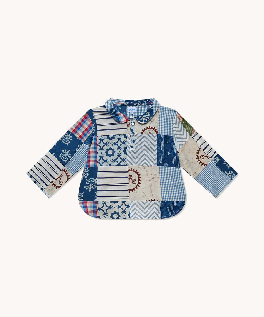 L'ÎLE BLEUE - BLUE PATCHWORK CHILD'S BLOUSE