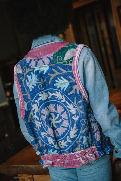 L'ÎLE BLEUE - Gilet Kantha Velours Pink