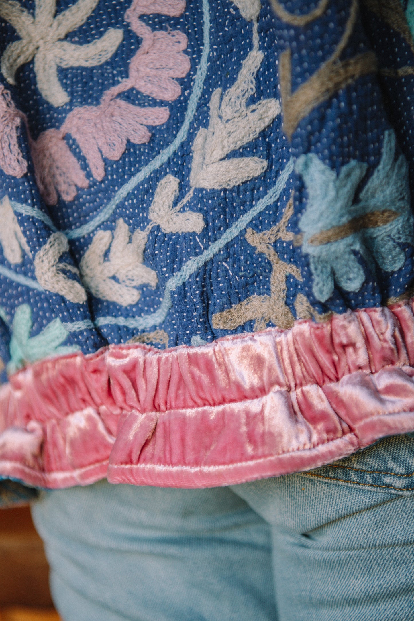 L'ÎLE BLEUE - Gilet Kantha Velours Pink