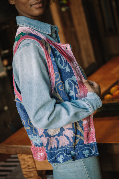 L'ÎLE BLEUE - Gilet Kantha Velours Pink