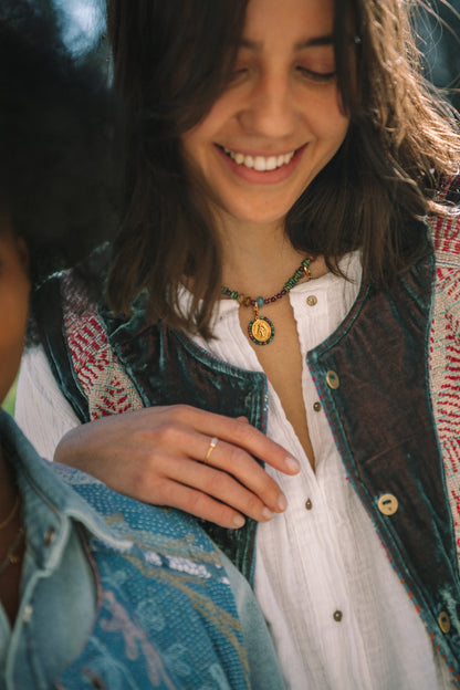 L'ÎLE BLEUE - Gilet Kantha Galicha Velours Bleu