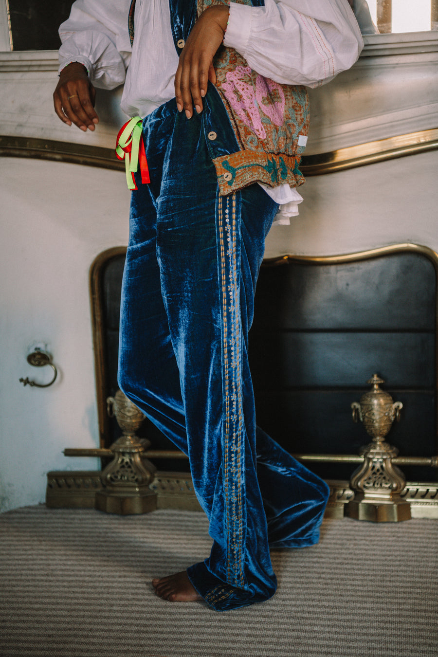 L'ÎLE BLEUE - Pantalon Sayani Embroidery Bright Blue