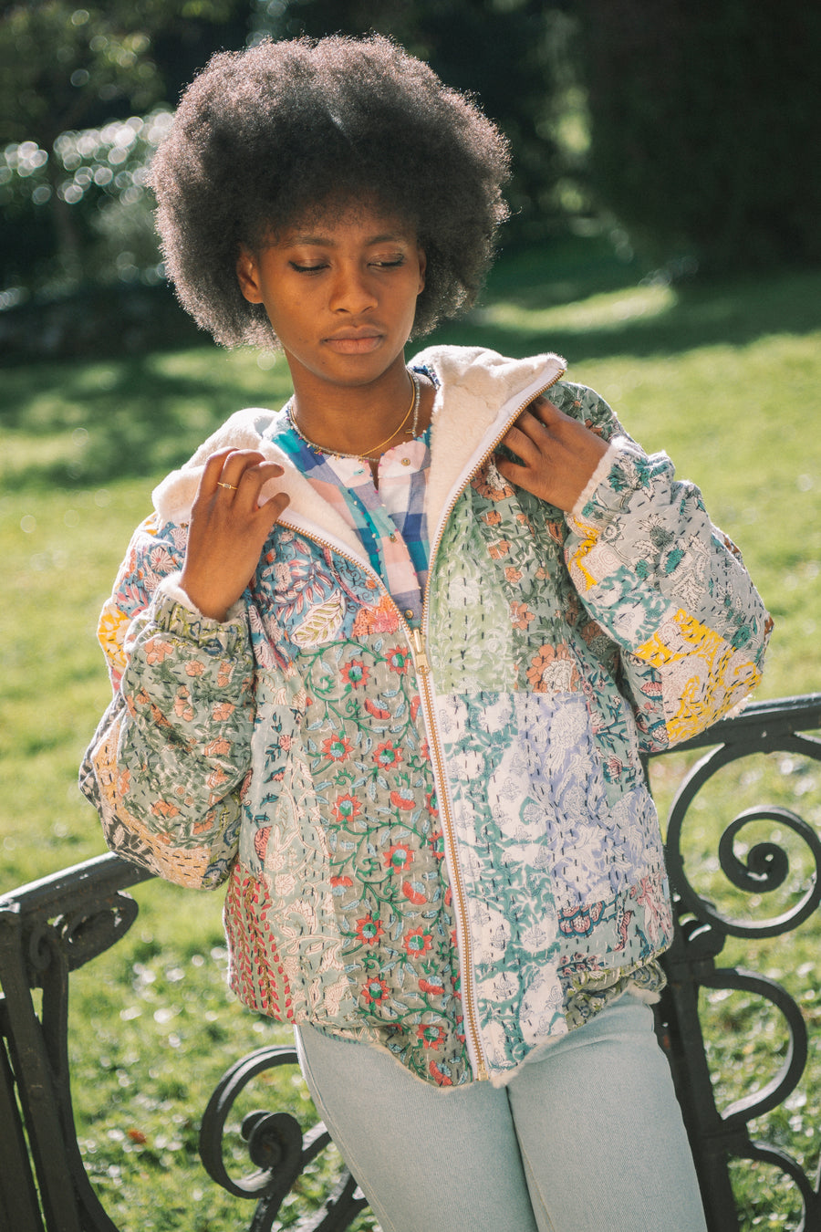 L'ÎLE BLEUE - Manteau Hoodie Kantha