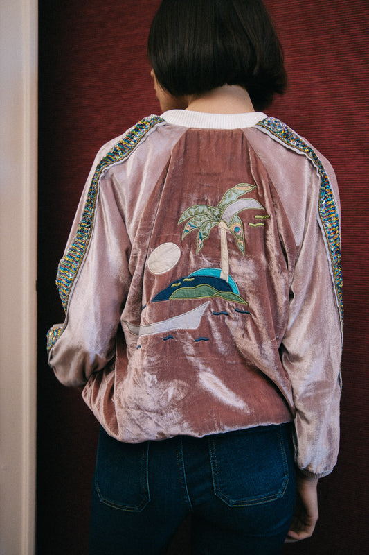 L'ÎLE BLEUE - BOMBERS VELOURS ROSE