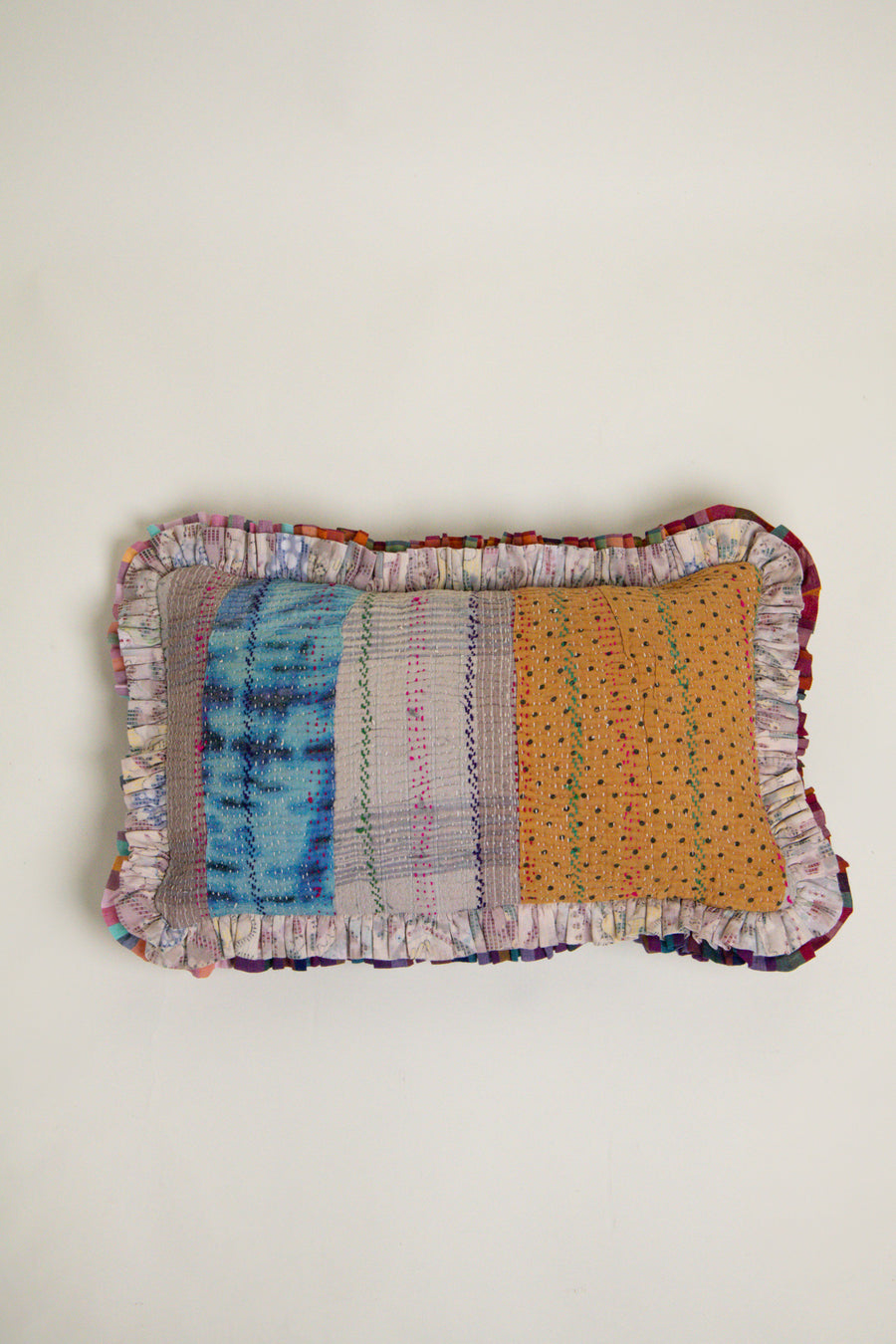 THE BLUE ISLAND - Mustard Kantha Cushion Cover