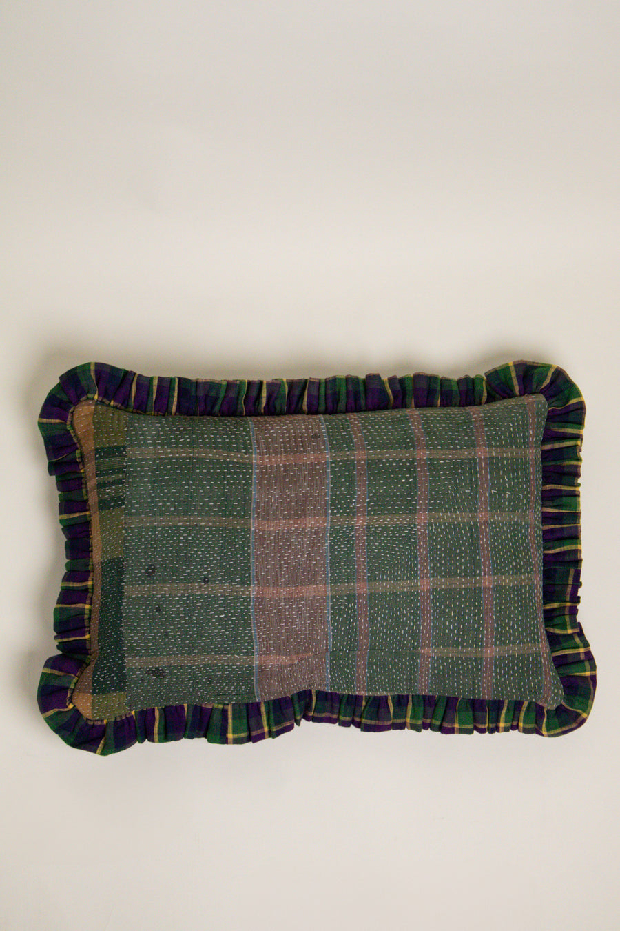 THE BLUE ISLAND - Kantha Tartan Cushion Cover