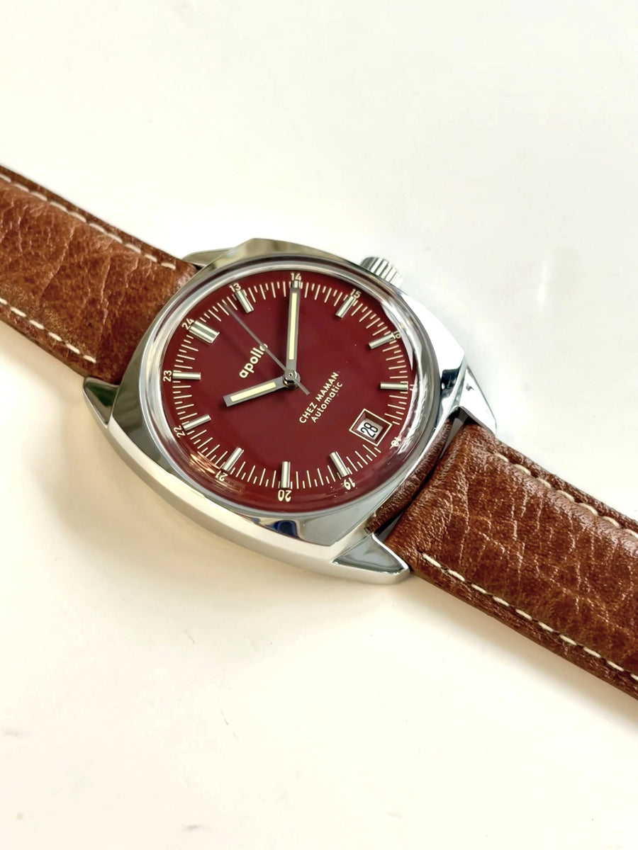 Montre Chez Maman Apollo Red Velvet cuir marron, vue principale