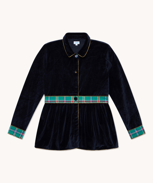 Veste femme L'Île Bleue Laxmi en velours bleu marine, vue principale