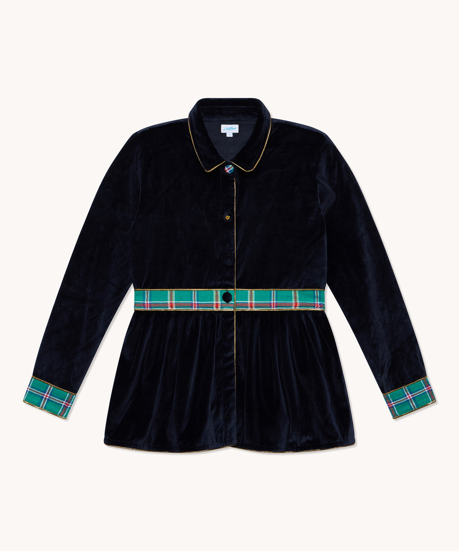 Veste femme L'Île Bleue Laxmi en velours bleu marine, vue principale