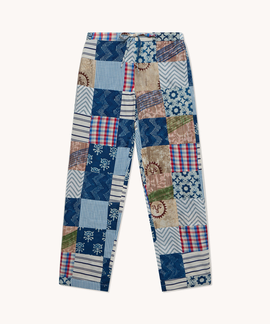 L'ÎLE BLEUE - PANTALON NEW BOUBOU HOMME KANONI PATCHWORK BLEU COURT