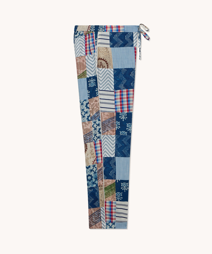 L'ÎLE BLEUE - PANTALON NEW BOUBOU HOMME KANONI PATCHWORK BLEU COURT